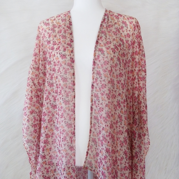 American Eagle Outfitters Sweaters - American Eagle Pink High-Low Chiffon Kimono